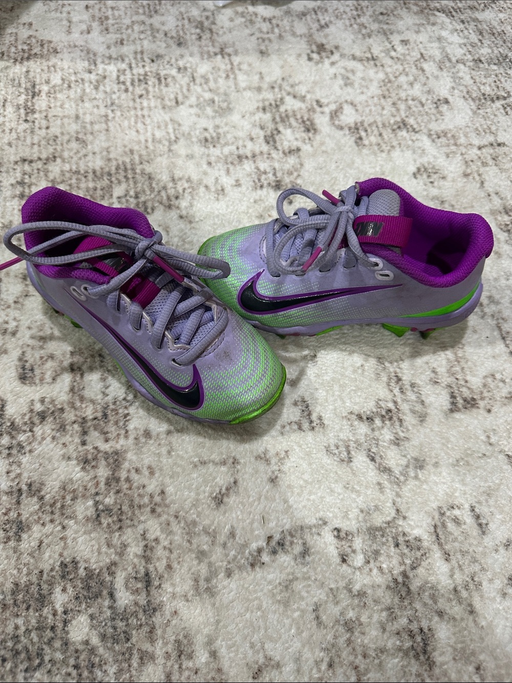 Nike Kids Purple and Green Football Cleats 🏈